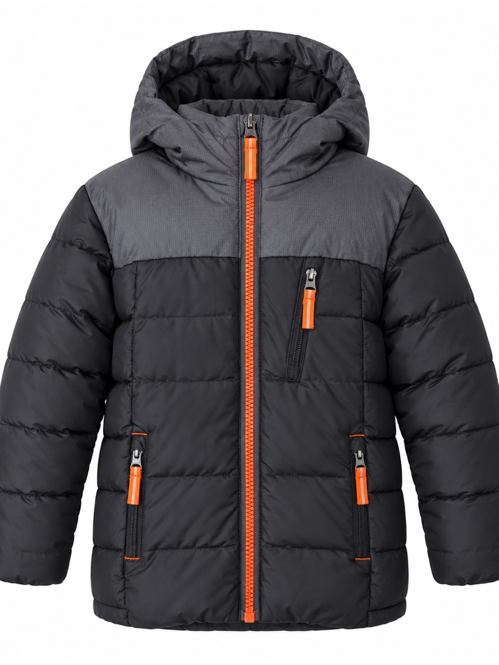 Champion Boys Black Gray Orange Puffer Jacket XS 4-5